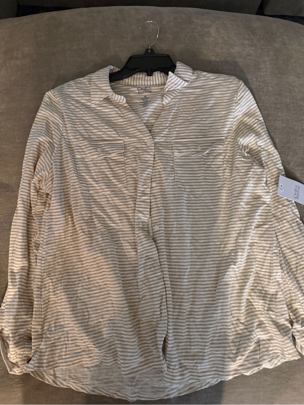 croft & barrow Beige and White Striped Button-Down Shirt